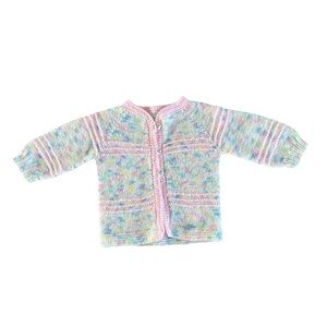 Multicolor Hand Knit Baby Cardigan with Decorative Bird Buttons